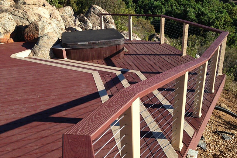 Cable Railing System by a Hot Tub